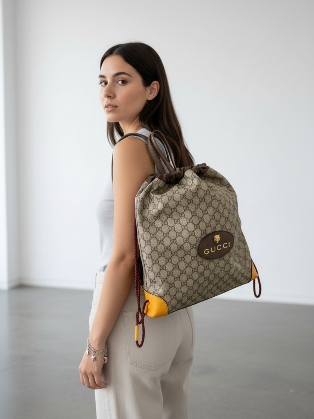 Gucci Neo Vintage GG Supreme Drawstring Backpack Unisex